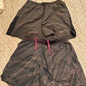 Nike Two-Pair Black Athletic Shorts with Pink Drawstring Accents